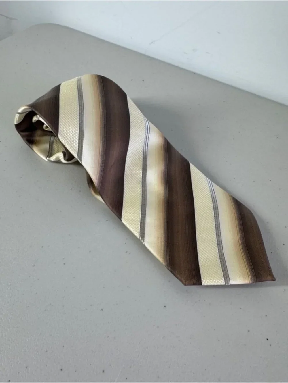 Valentino Cravatte Striped Brown Gold Silk Tie Luxury Designer Classic Wedding
